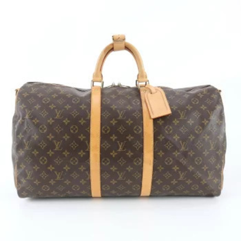 Louis Vuitton Monogram Keepall Bandouliere Leather Tote Travel Bag Brown